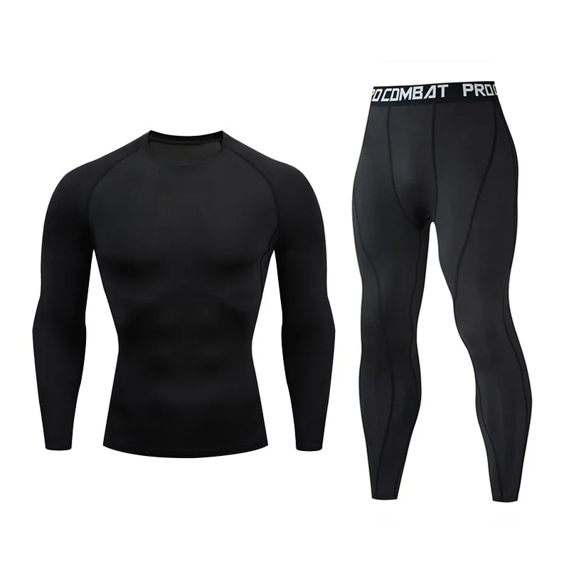 Men's Long Sleeve Solid Color Running Fitness Sports Basketball Training Quick-Drying Bodysuit Riding Set | Мужская одежда