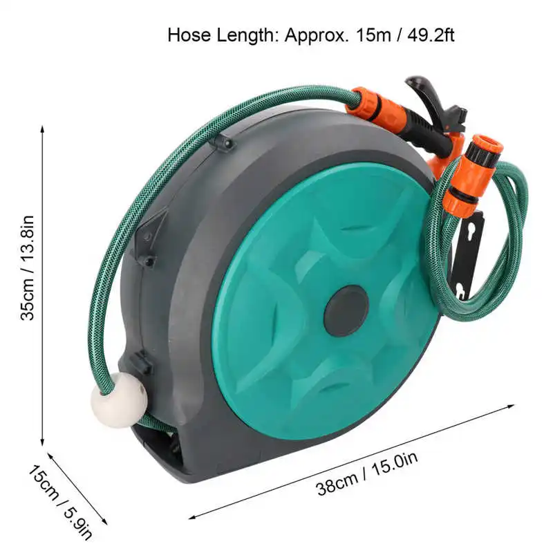 

Hose Reel Wall Mounted Automatic Retractable Garden Hose Reel with 15m Pipe for Garden Garage Water Pipe Storage