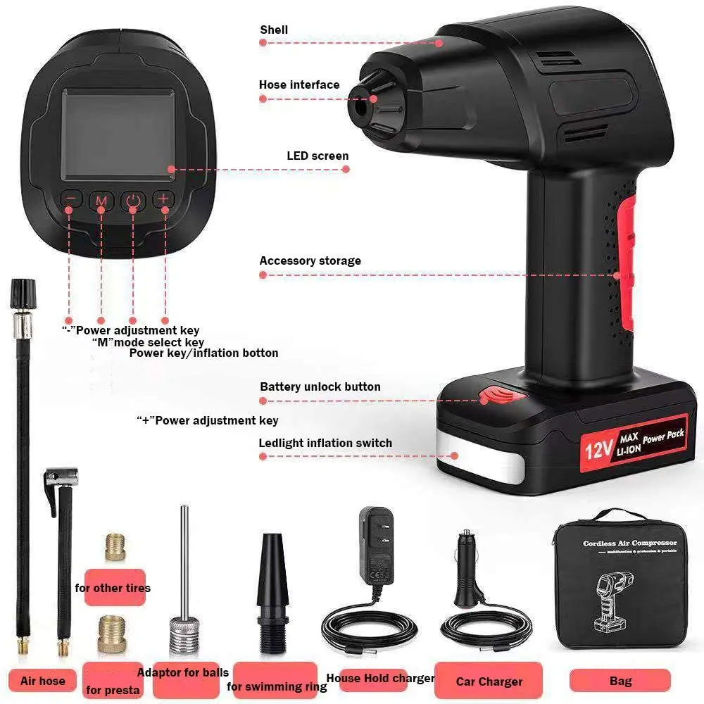 Беспроводной насос для накачивания шин с цифровым манометром воздушный