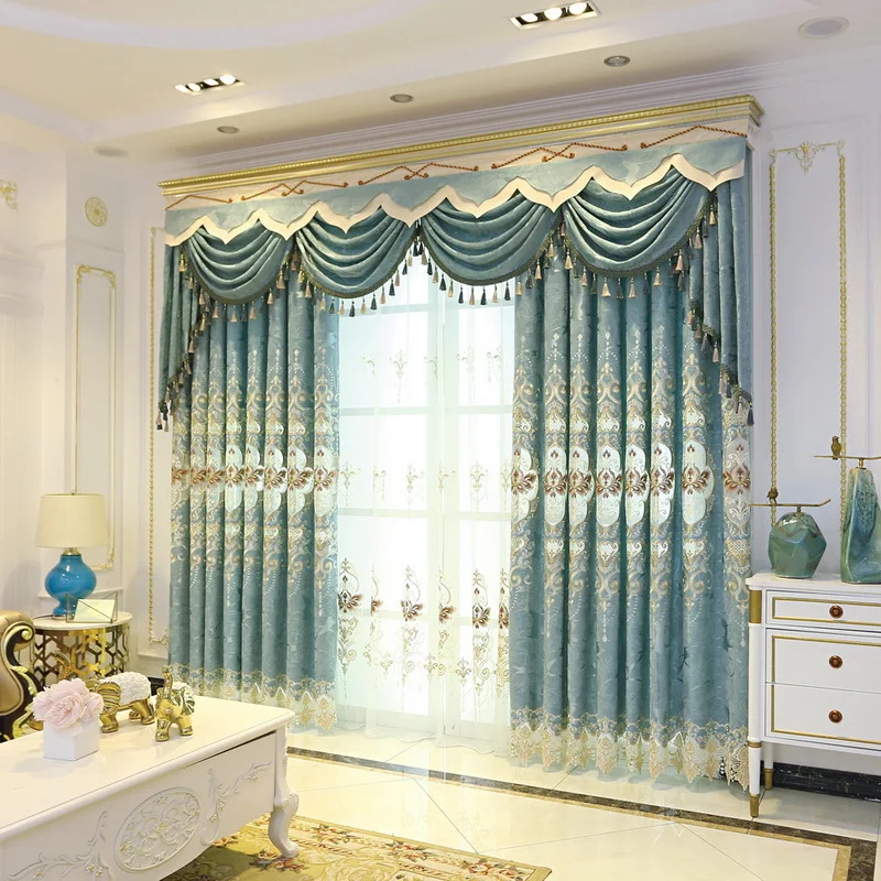 Европейские Роскошные Синие вышитые затемненные декоративные шторы для спальни, оконные шторы, роскошные шторы для гостиной, M037#4