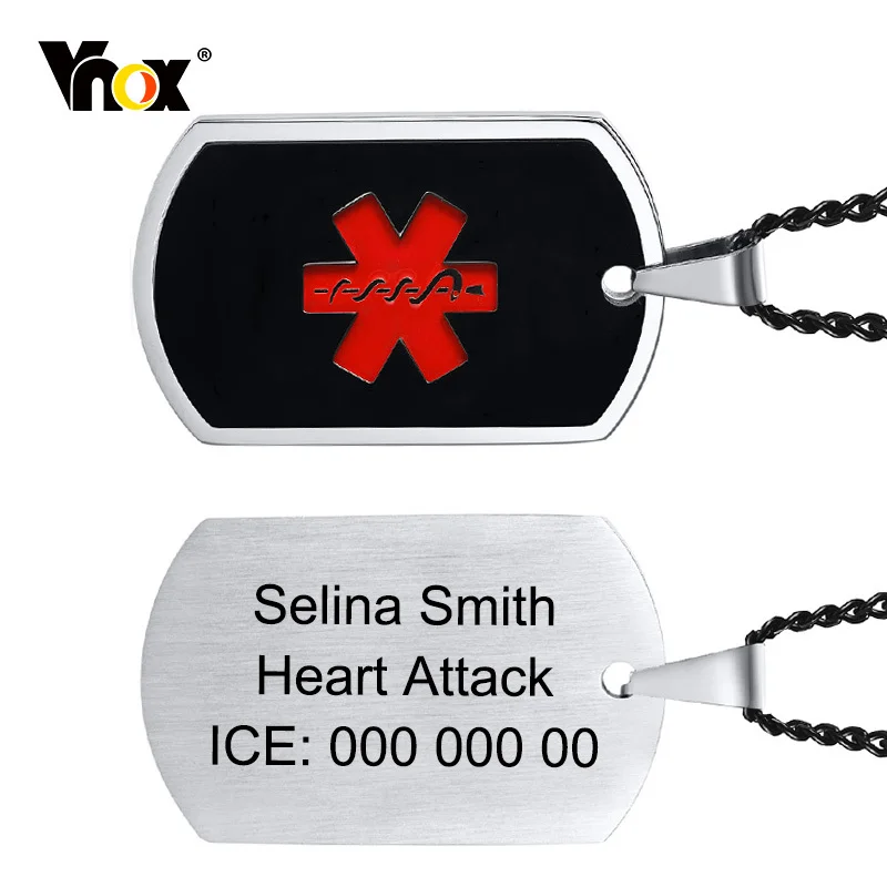 

Vnox (Free Engrave Back) Medical Alert ID Necklace for Women Men,Custom Stainless Steel Dog Tag,Emergency Contact Disease Collar
