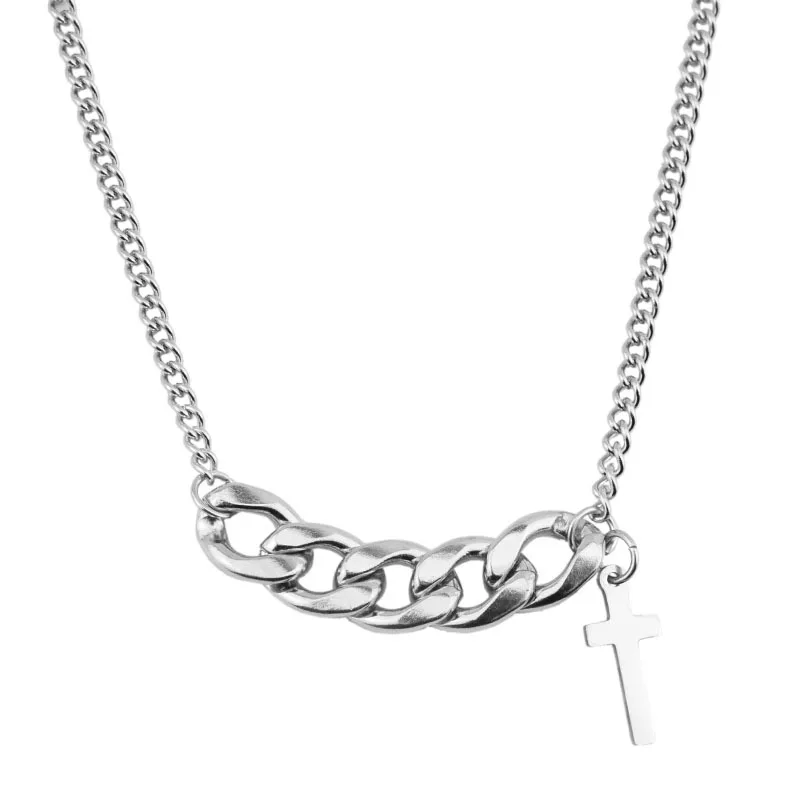 

Casual Hip Hop Necklace Stainless Steel Cross Pendant Men&Women Cuban Chain Exquisite Couple Gift Jewelry