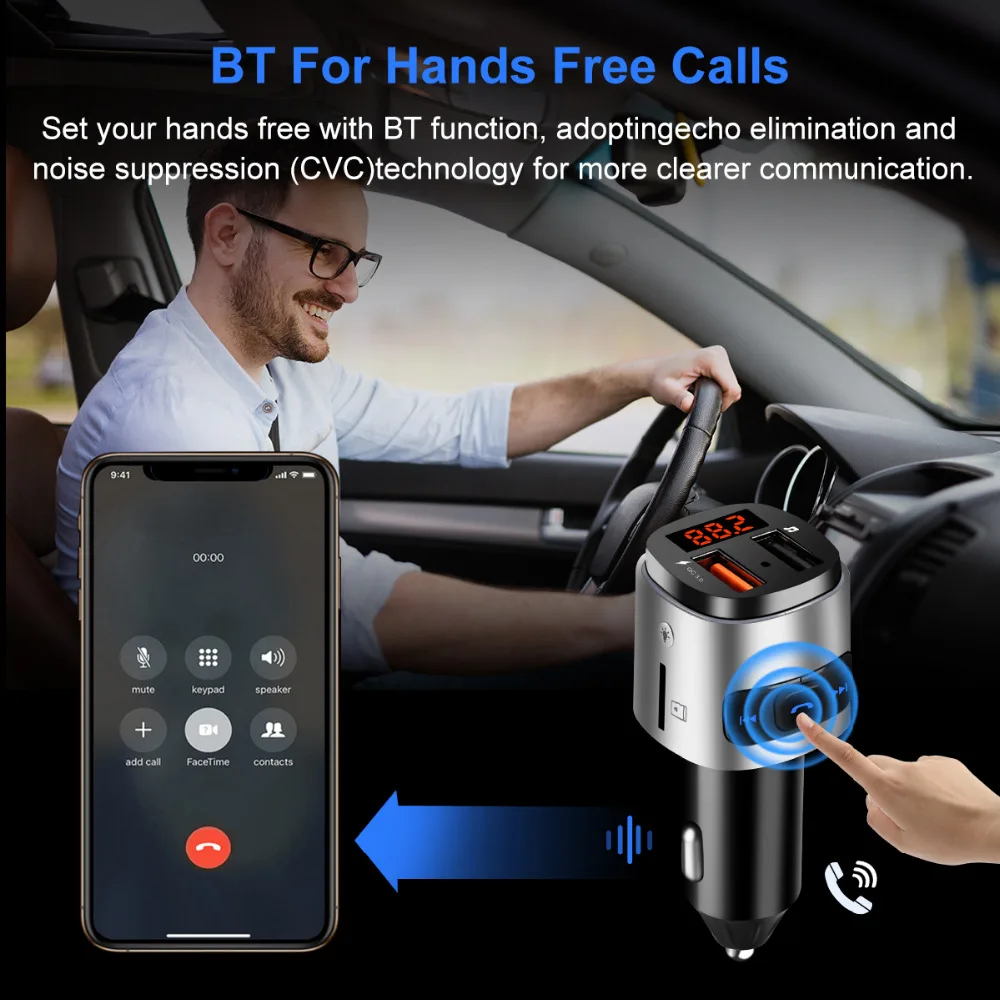 Беспроводной Bluetooth fm-передатчик Громкая связь вызов автомобильное зарядное устройство MP3 плеер для автомобиля два порта usb с быстрым зарядным устройством для смартфонов
