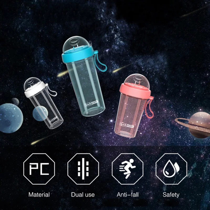 600 мл портативная креативная бутылка для воды в виде двух соломинок уличная