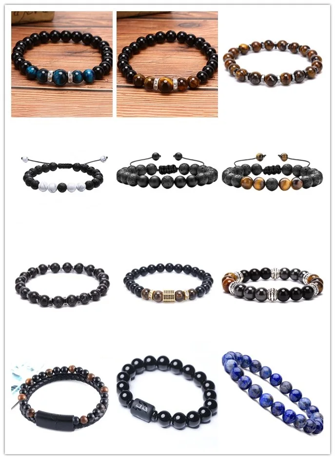 Уникальный натуральный камень тигровый глаз мужской браслет из бисера гематит