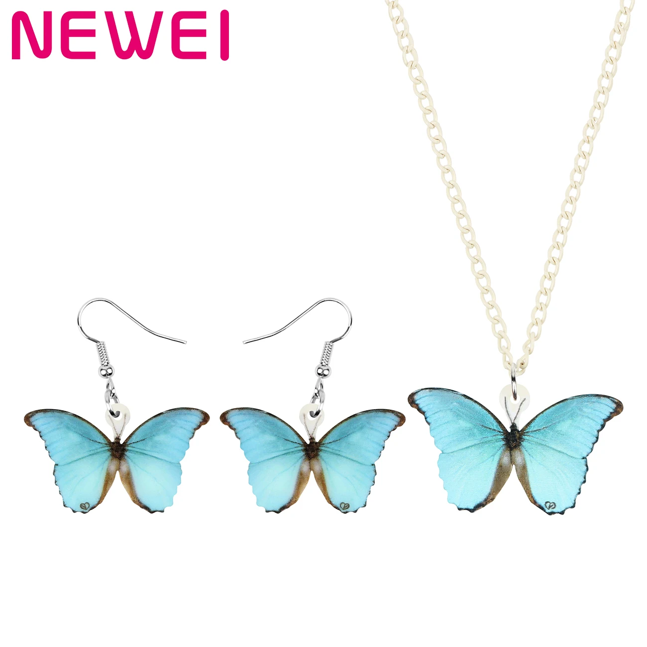 

Newei Acrylic Blue Morpho Butterfly Jewelry Sets Cute Animal Insect Necklace Earrings For Women Girls Kid Fashion Gift Jewellery