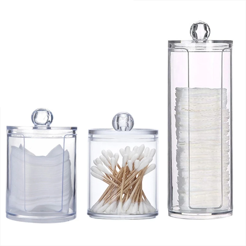 

3pcs Acrylic Clear Makeup Organizer Cotton Swabs Qtip Container Cosmetic Pad Empty Jewelry Storage Box G2AB