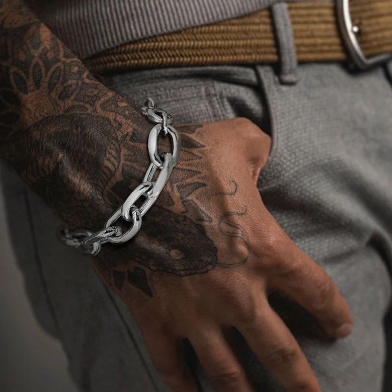 Браслет мужской массивный кабель цепи браслеты нержавеющая сталь мода лохматый