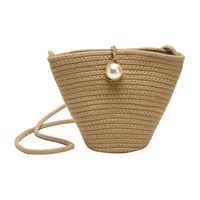 fashion pearl straw shoulder bag rattan handbag vocation handwoven woven tote high capacity soft bags for women 2021
