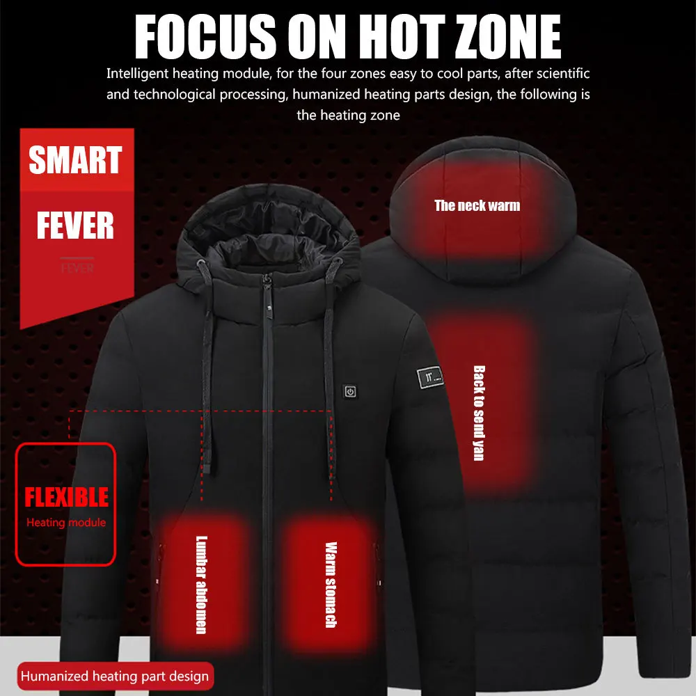 

Smart Heating Cotton Clothing 4 Zone Single Control USB Electric Heating Constant Temperature Men Hooded Jacket Жилетка Мужская