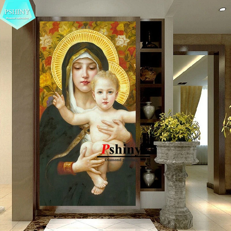 PSHINY 5D алмазная вышивка сделай сам распродажа Мадонна с надписью bless you полный