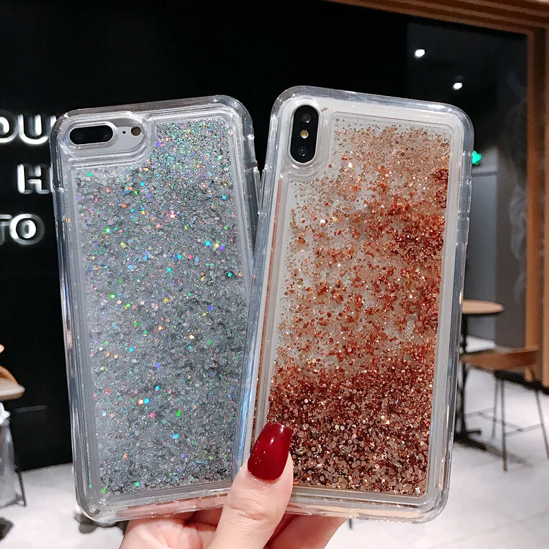 Прозрачный чехол из ТПУ с жидким блеском для iPhone 11 Pro Max X XS XR 6 7 8 Plus SE 2020