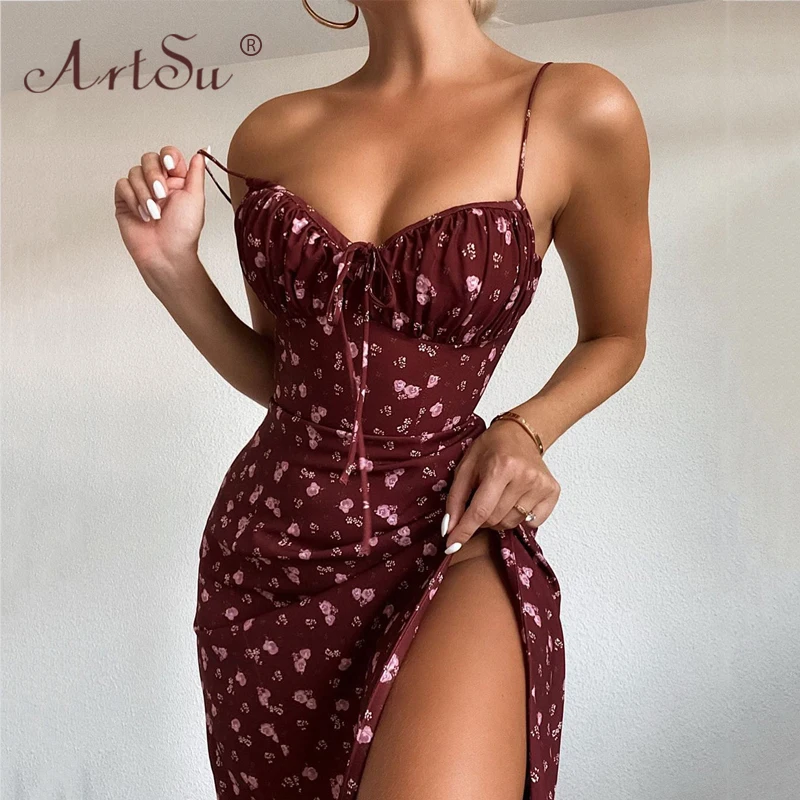 

Платье женское длинное на бретельках, с цветочным принтом, с открытой спиной