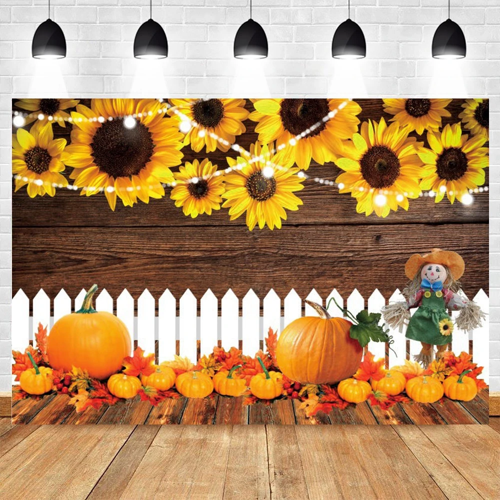 

Autumn Fall Farm Pumpkin Barn Sunflower Photography Backdrops Wood Board Baby Portrait Photographic Background Banner Photozone