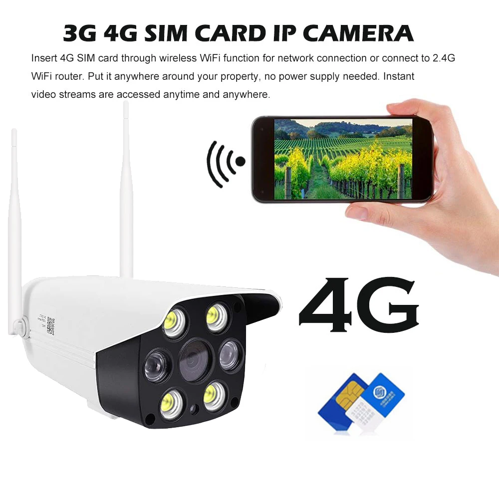 Самая дешевая беспроводная наружная IP камера видеонаблюдения 3G 4G SIM карта 1080P 2 мп