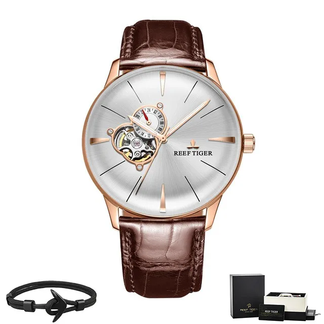 Reef Tiger бренд Tourbillon черный циферблат водонепроницаемые автоматические часы Топ Механические Роскошный кожаный ремешок мужские часы reloj hombre - Цвет: RGA8239-PWS