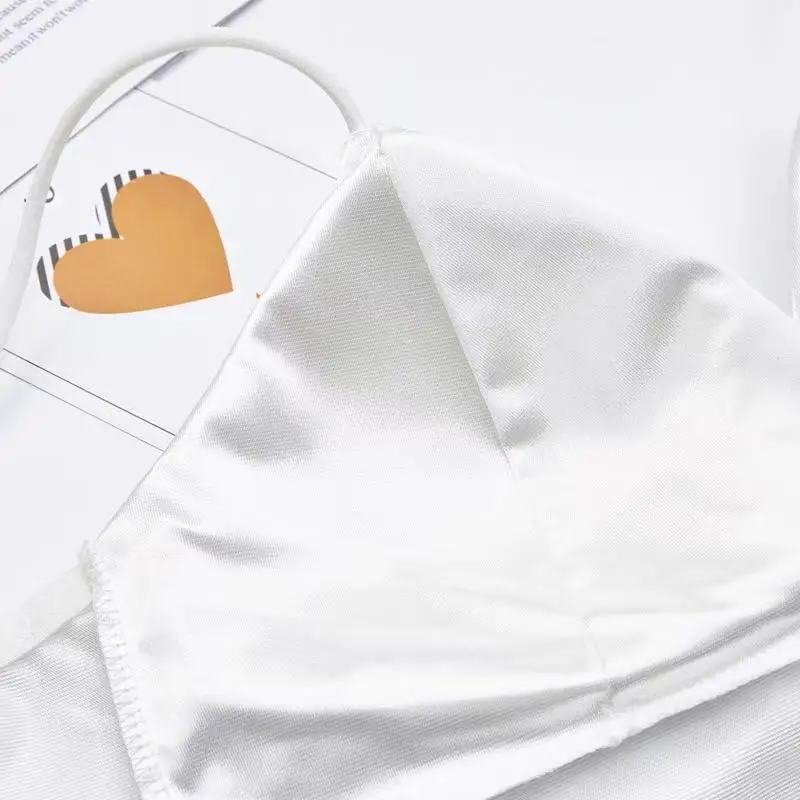 

Europe America Sexy Deep V Small sling Tops Satin fabric Ultra Short style spaghetti strap Vest Glossy Tube top Woman