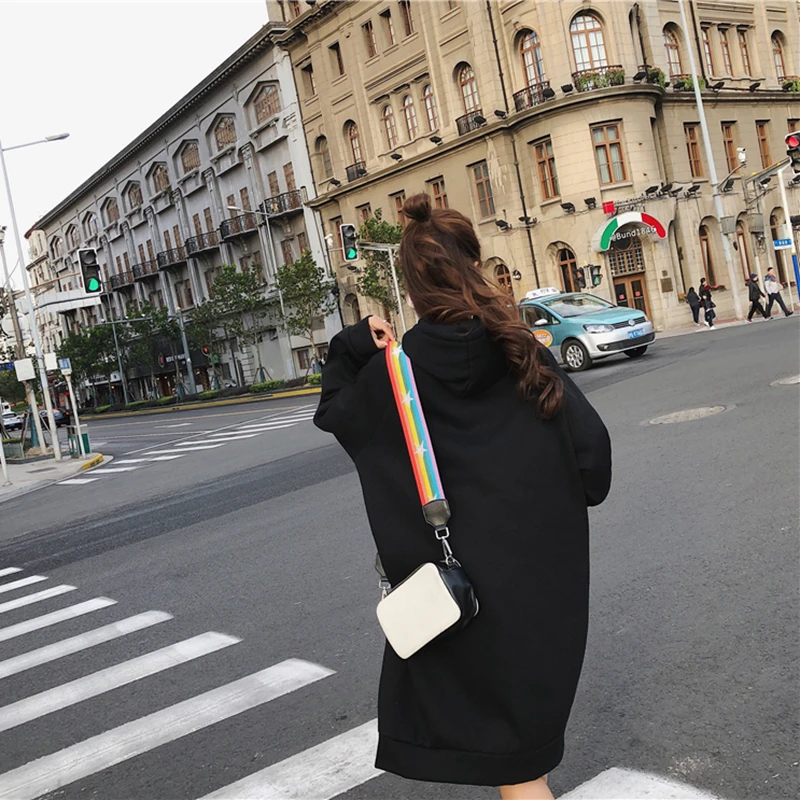 L-3XL New Fall Winter Women Letter Print Loose hoodies Dress Girl streetwear Trend Fashion Long Style Pullovers Sweatshirts