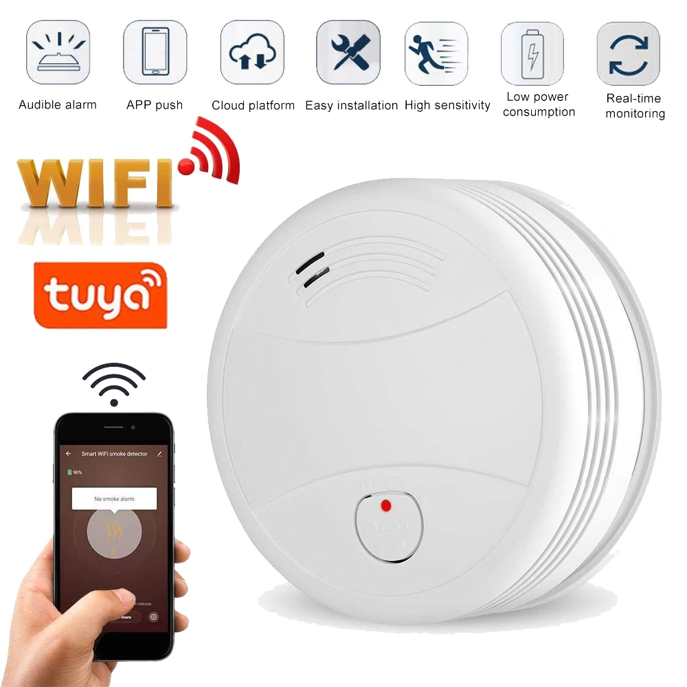 Датчик дыма Tuya Smartlife портативный детектор с Wi-Fi управлением через приложение Android