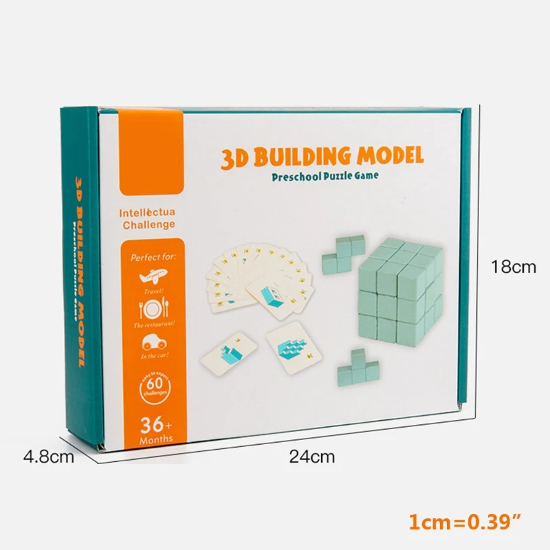 

3D Architectural Model Building Blocks Variety Geometric Wood Natural Square Cube Kids Early Education Board Game Toys