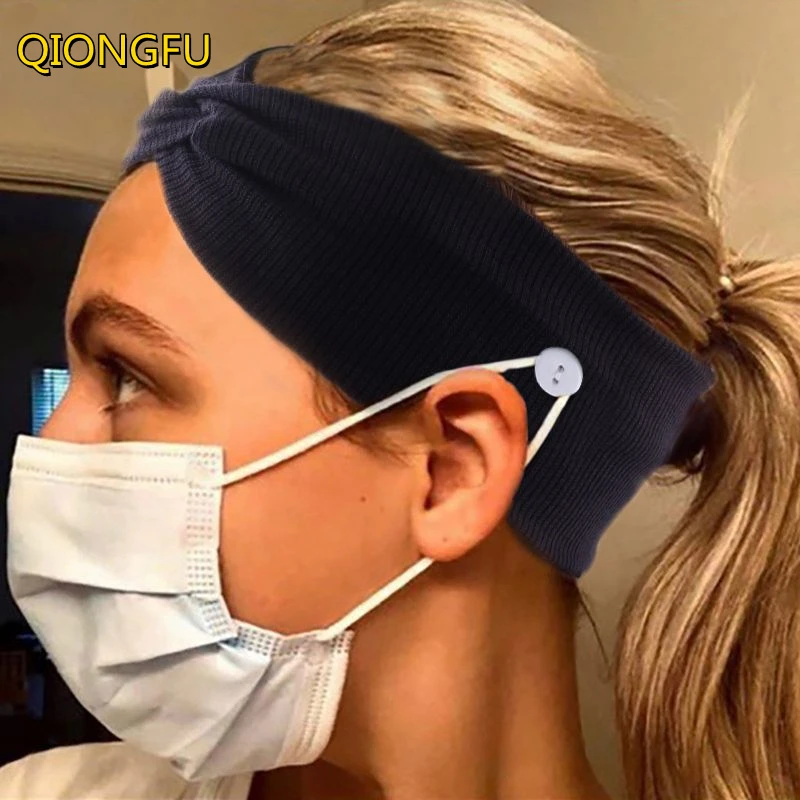 

Soft Elastic Hair Band Button Headband Facemask Holder Wearing Mask Protect Ears Sports Quick Dry Headband for Adults Kids