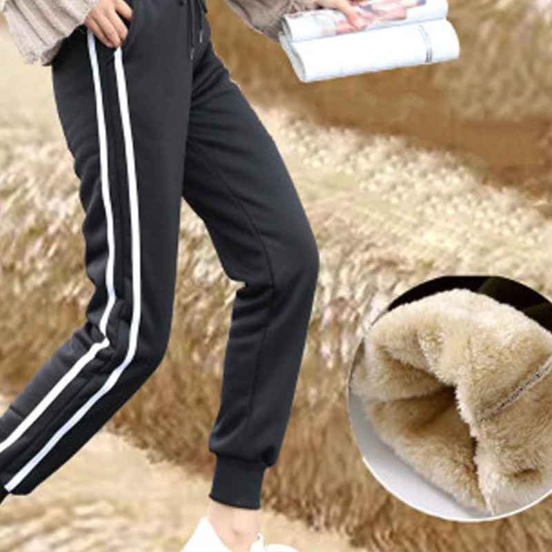 Теплые женские штаны размера плюс шаровары плотные школьные спортивные зимние