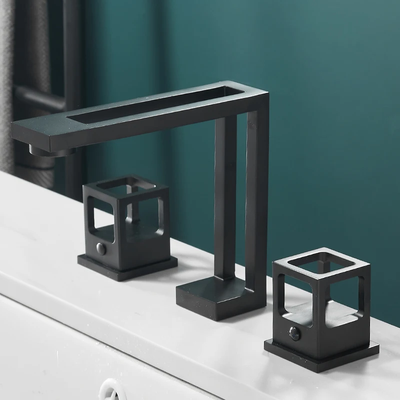 

Смесители для ванной комнаты, смесители для горячей и холодной воды, смесители для раковины из трех элементов белого и черного цвета, краны ...