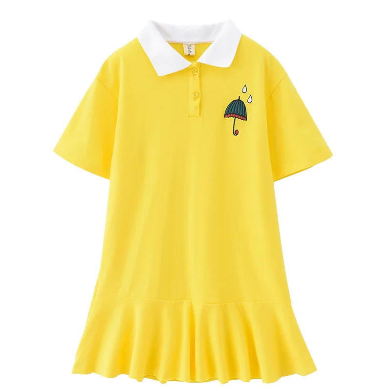 

Girls Summer Dress Ruffle Princess Dress for Kids Clothes 4-14 Years Yellow Embroidery Sweatshirt Dresses Children T-shirt Dress