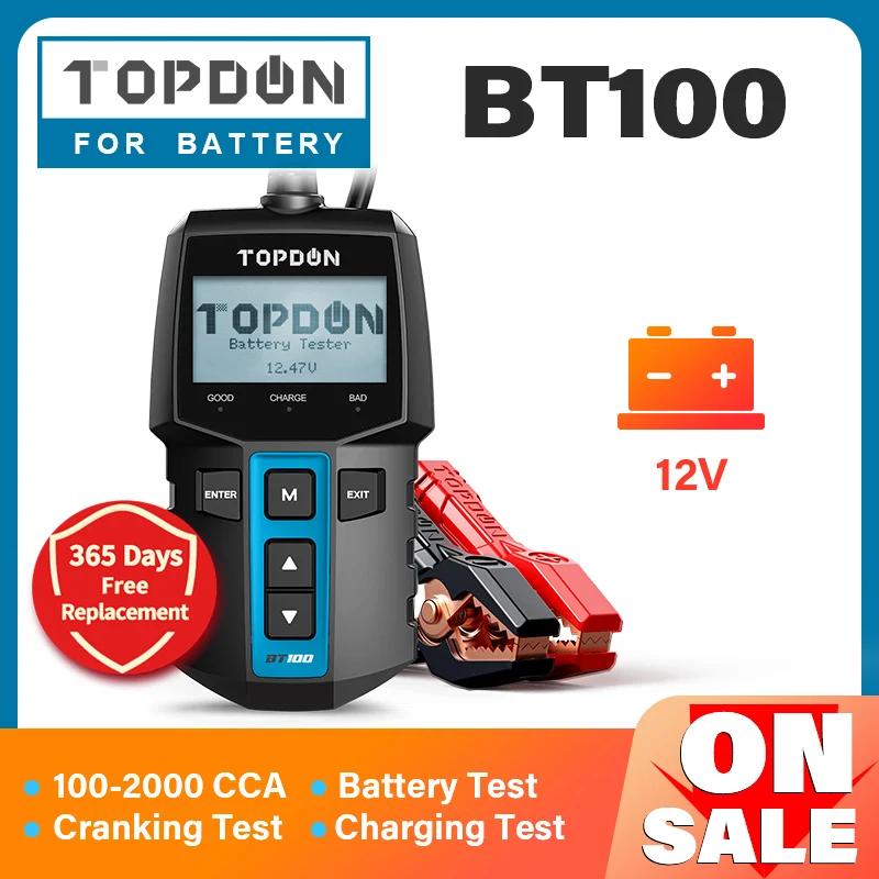 TOPDON BT100 автомобиля Батарея Тесты er 12V 100 2000 ККА Авто Batteri анализатор нагрузки