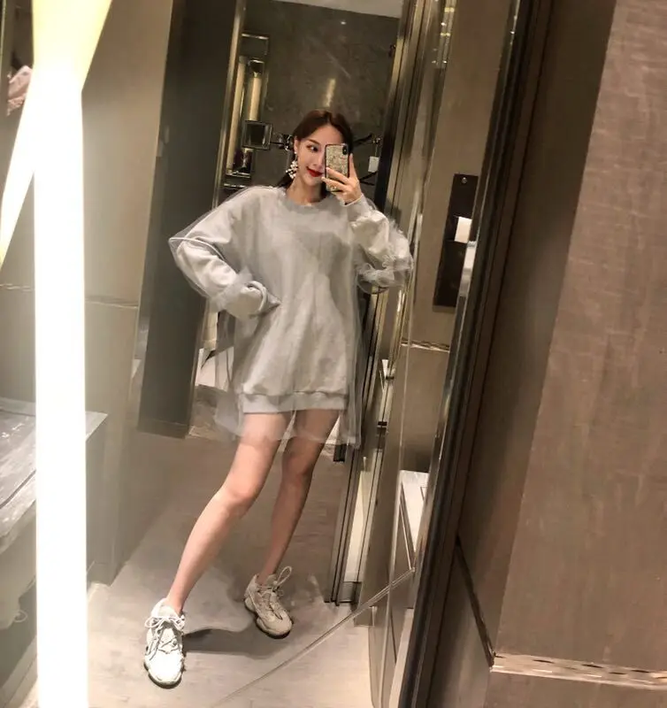 Осень 2019 новый уличная мода винтажный пуловер сетка Patchw толстовка женская одежда