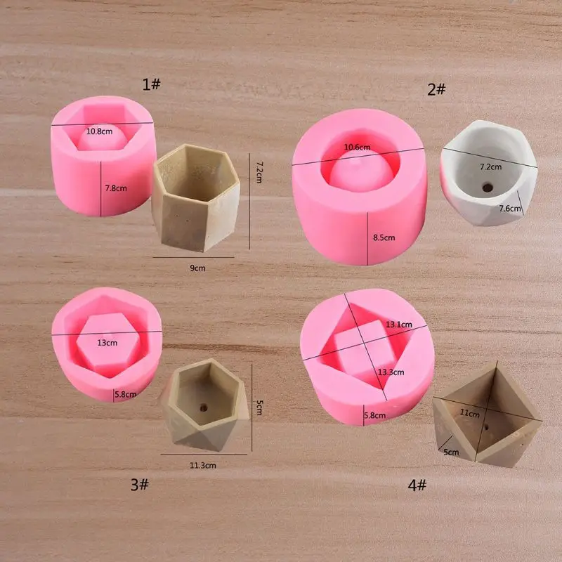 

D57A Durable Silicone Flower Pot Mold Geometric Cement Concrete Mould Succulent Plant