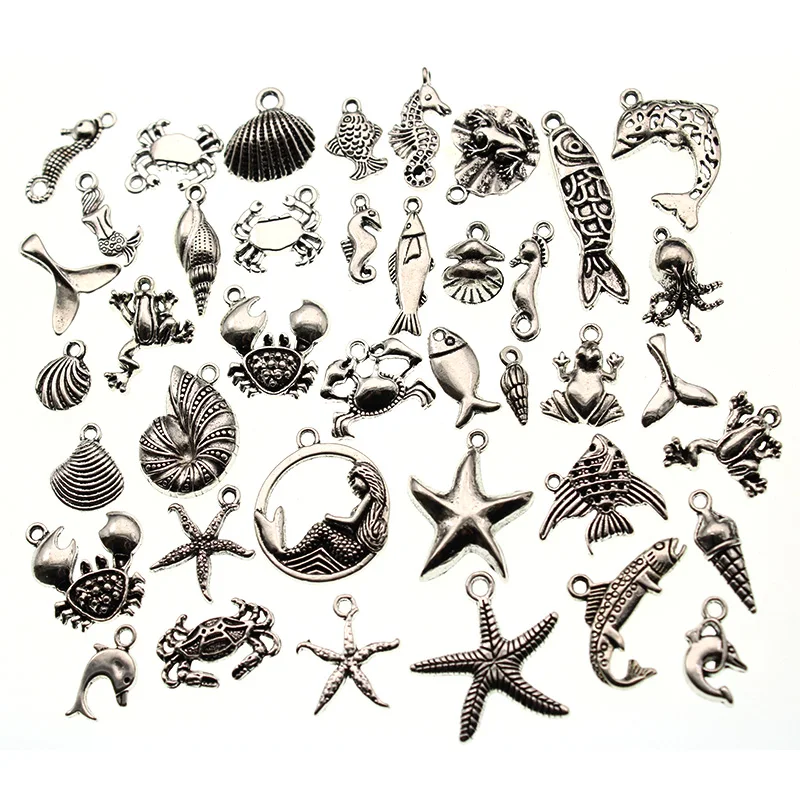Винтажные серебряные подвески в виде океана 40 шт./лот подвеска для ювелирных