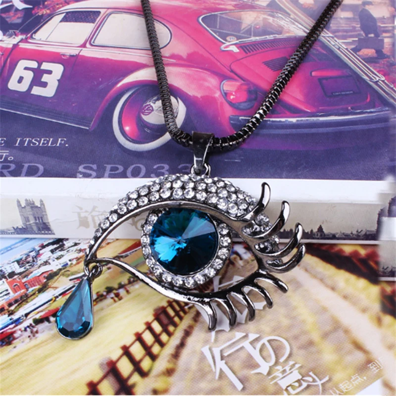 

New Korean Fashion Eyes Crystal Tear Eyelashes Women's Pendant Necklace Trendy personality zircon temperament necklace wholesale