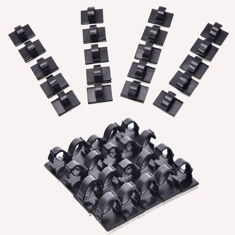 

20Pcs Black Adhesive Car Cable Clips Cable Winder Drop Wire Tie Fixer Holder Organizer Management Desk Wall Cord Clamps
