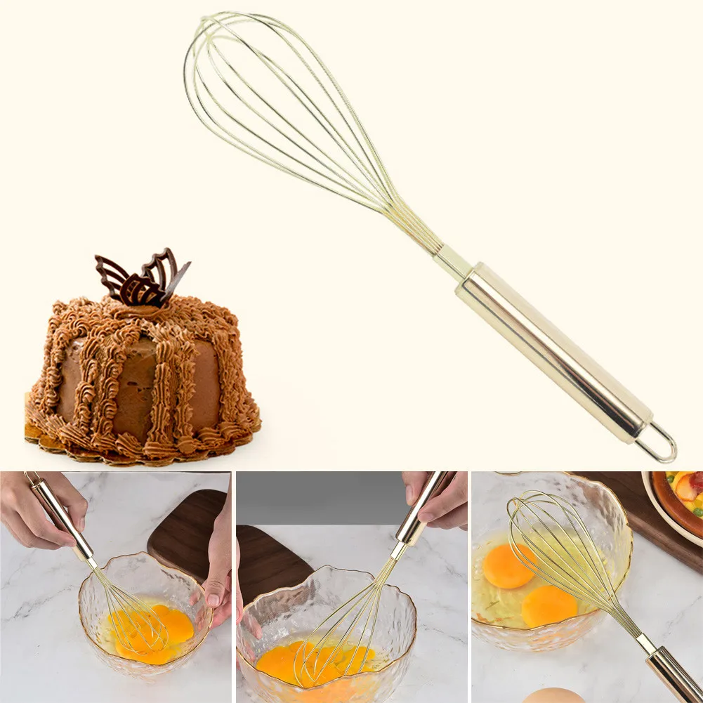 

Gold Stainless Steel Egg Beater Hand Egg Whisk Egg Mixer Baking Cake Cream Foamer Tools Easy To Clean And Storage Kitchen Tools