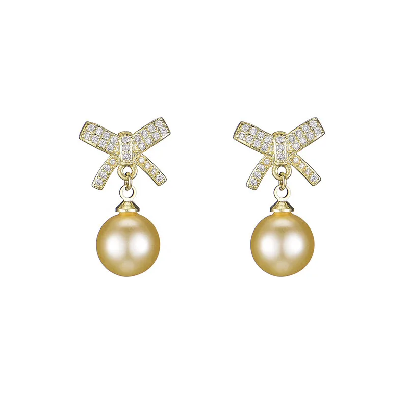 Women's Bowknot Wedding Stud Earrings Shiny Micro Crystal Butterfly Imitation Pearl Elegant Bridal Piercing Earring Jewelry Gift