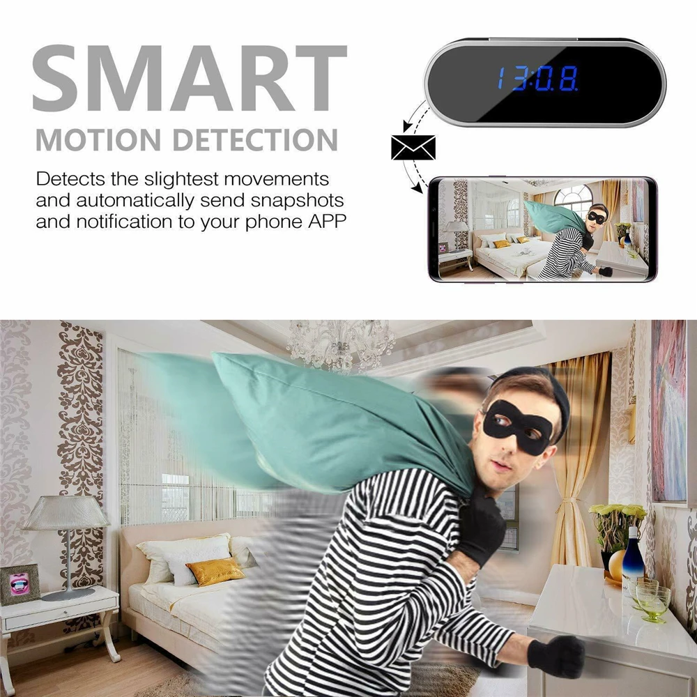 Мини Настольные часы WI-FI Камера с Ночное видение 1080P удаленного просмотра малого