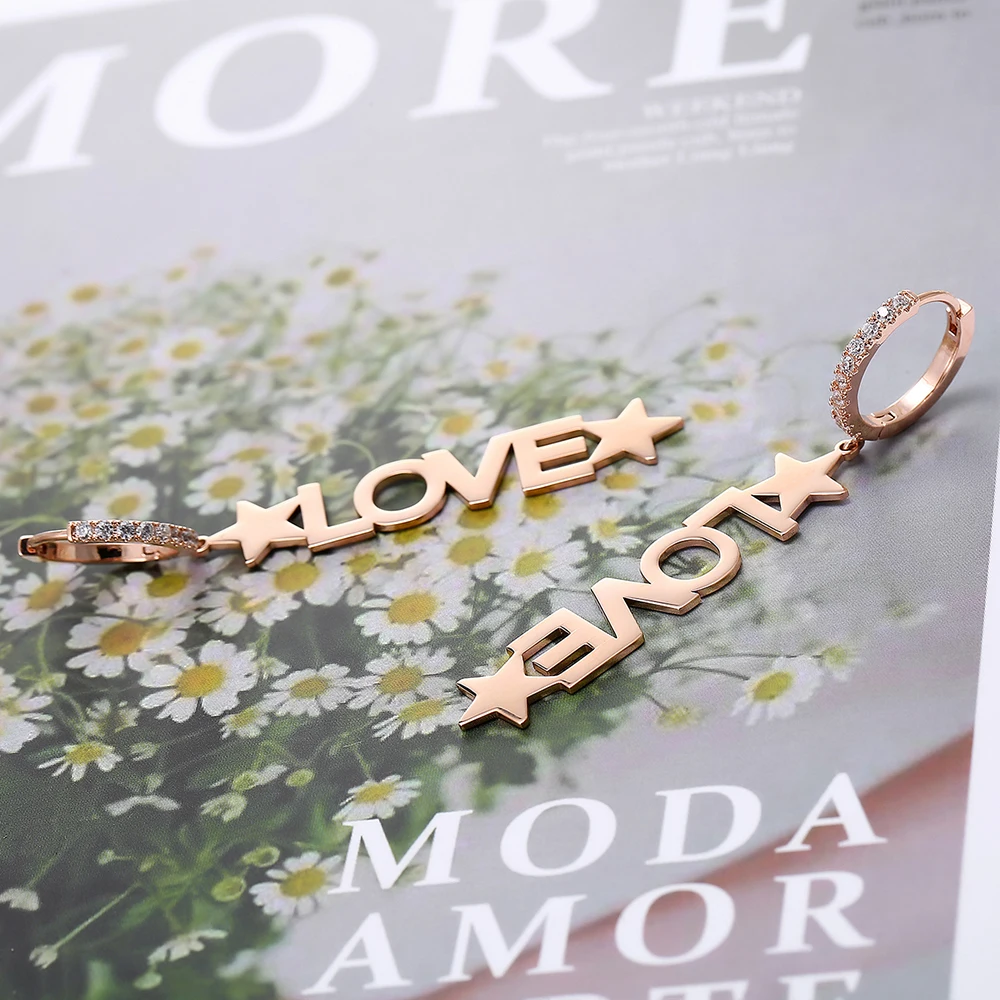Женские серьги из нержавеющей стали с надписью Love|Серьги-кольца| |
