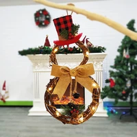 16x8inch lighted christmas wreath decoration grapevine wreath with hat and bow led snowman shape wreath for front door home 2022