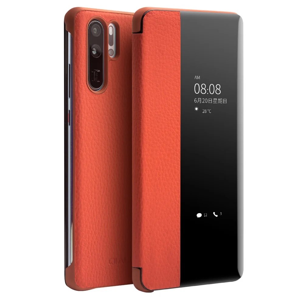 QIALINO Роскошный чехол для телефона из натуральной кожи для huawei P30 Pro Ультра тонкий смарт-чехол для huawei mate 30 Pro - Цвет: Orange