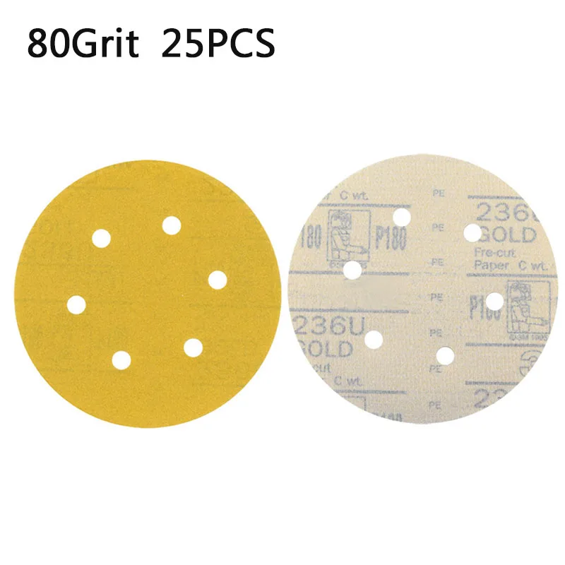 25pcs 15cm Sandpapers 6 Hole Hook And Loop Dry Sanding Disc Sandpaper For Car Metal Polishing Accessories | Инструменты