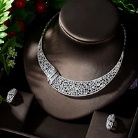 hibride shiny white color cubic zirconia large heavy bridal necklace jewelry set for brides wedding dress accessories n 1253