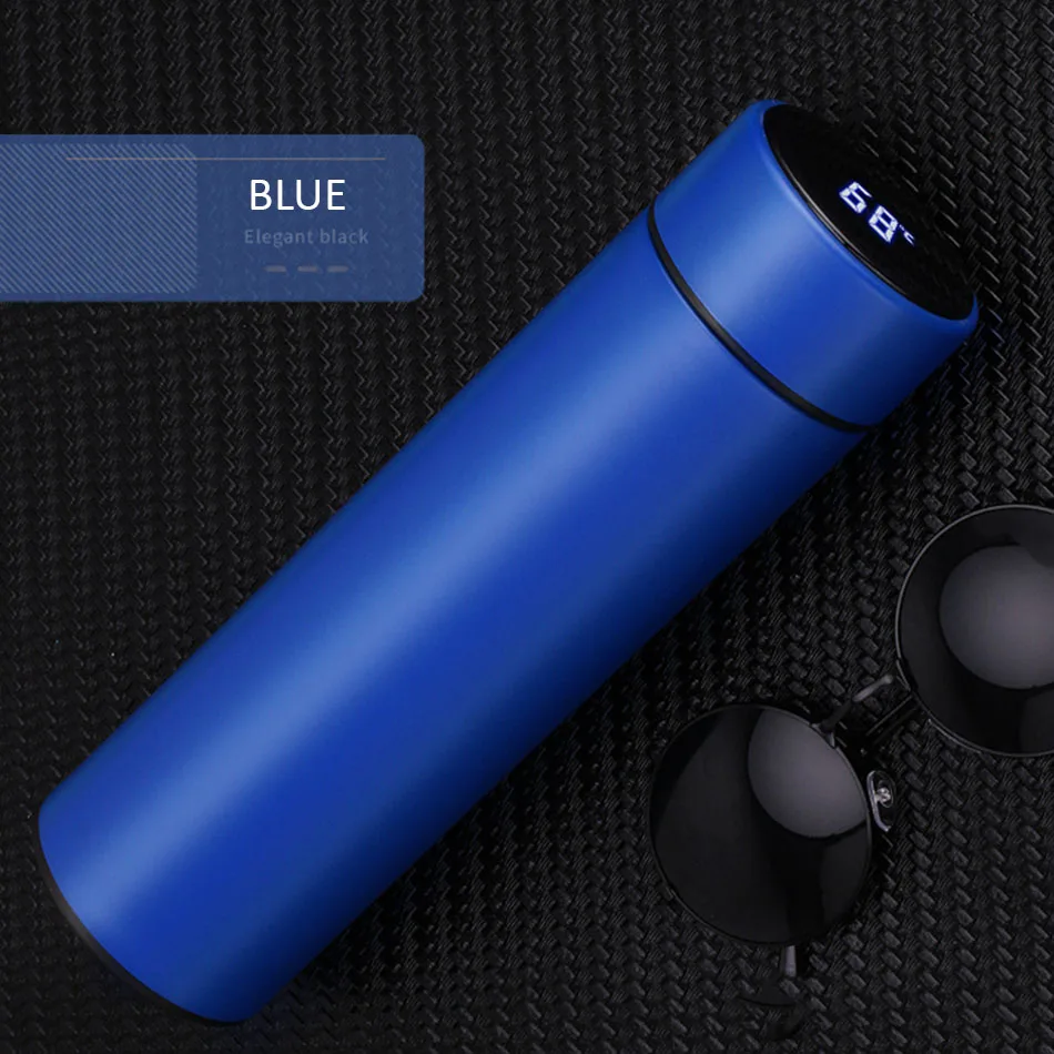 BLUE Новая умная термос-бутылка с двойными стенками, термос, вакуумная колба из нержавеющей стали, чашка для воды с сенсорным ЖК-экраном, водонепроницаемые подарочные чашки - Цвет: BLUE