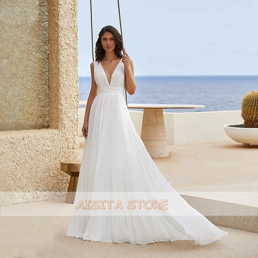 Женское шифоновое платье без рукавов с V-образным вырезом и открытой спиной |