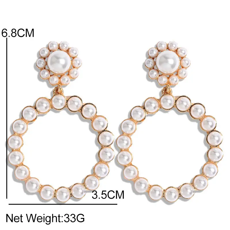 JJFOUCS 2020 New Shine Crystal Earrings For Woman Big Round Gold Silver Color Imitation Pearl Statement Party Jewelry | Украшения и