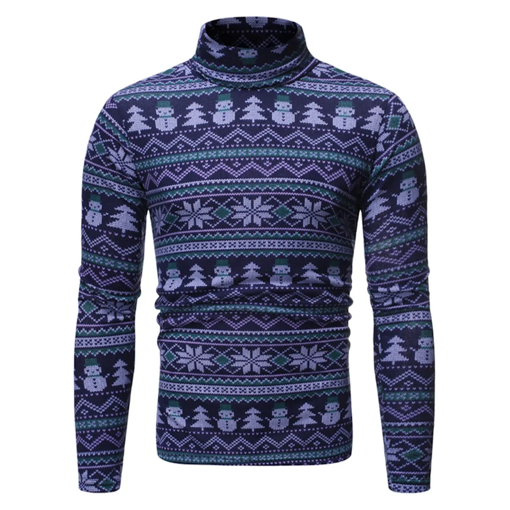 Новинка осень зима мужская водолазка с длинными рукавами Печатные трикотажные