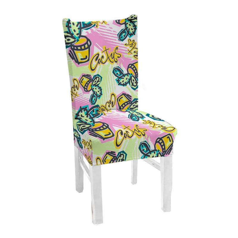 Свадебные чехлы на стулья с принтом кактуса эластичные из спандекса для столовой