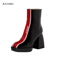 new european and american style short boots color matching design high heels daily commuter boots leather shoes womens boots