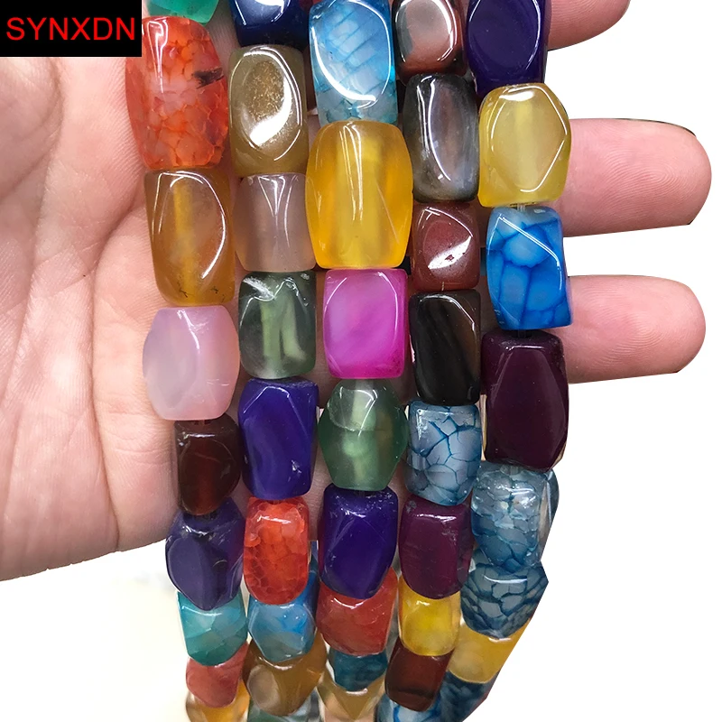10*16MM Mixed Color Dragon Veins Agates Drum Irregular Stone Beads Loose Spacer For Jewelry Making Diy