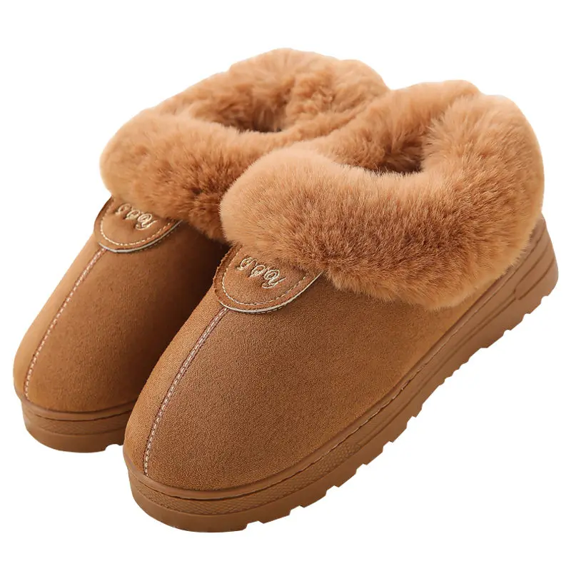 

Winter Cotton Slippers Fur Suede Home Warm Plush Indoor Floor Shoes For Couples Lovers Men Women Slippers Cute Fluffy Slippers
